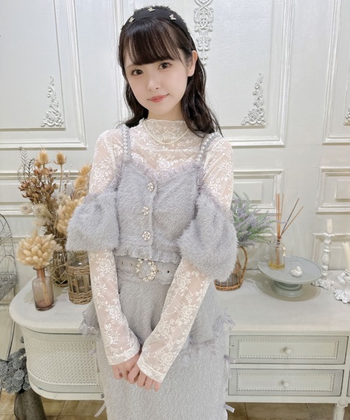 couture BY ROJITA（クチュールバイロジータ）の「ラメフェザービスチェ×レースTOPS SET（Tシャツ/カットソー・レディース・ホワイト/ブラック/グレー・FREE）」の11枚目の写真