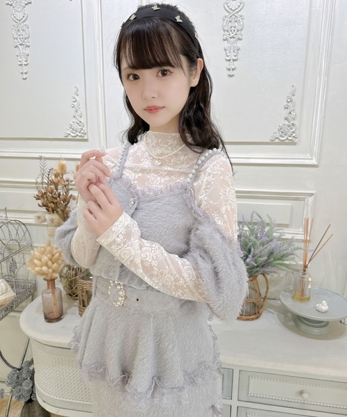 couture BY ROJITA（クチュールバイロジータ）の「ラメフェザービスチェ×レースTOPS SET（Tシャツ/カットソー・レディース・ホワイト/ブラック/グレー・FREE）」の12枚目の写真
