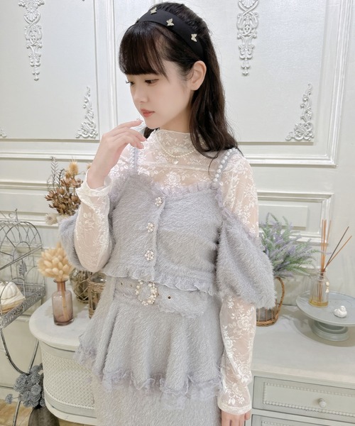 couture BY ROJITA（クチュールバイロジータ）の「ラメフェザービスチェ×レースTOPS SET（Tシャツ/カットソー・レディース・ホワイト/ブラック/グレー・FREE）」の5枚目の写真
