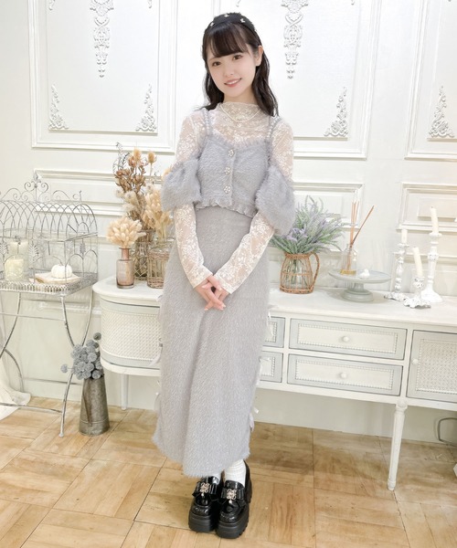 セール】ラメフェザービスチェ×レースTOPS SET（Tシャツ
