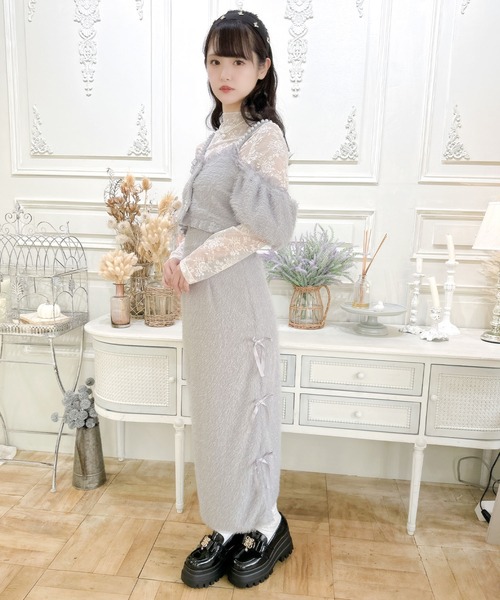 セール】ラメフェザービスチェ×レースTOPS SET（Tシャツ