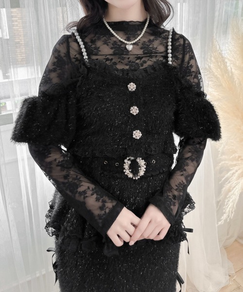 couture BY ROJITA（クチュールバイロジータ）の「ラメフェザービスチェ×レースTOPS SET（Tシャツ/カットソー・レディース・ホワイト/ブラック/グレー・FREE）」の7枚目の写真