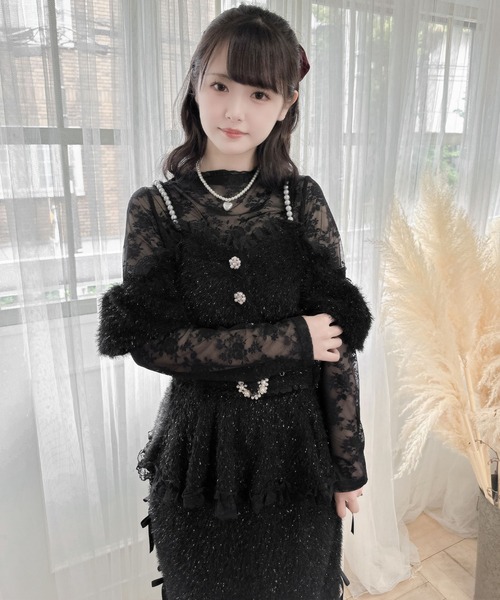 couture BY ROJITA（クチュールバイロジータ）の「ラメフェザービスチェ×レースTOPS SET（Tシャツ/カットソー・レディース・ホワイト/ブラック/グレー・FREE）」の9枚目の写真