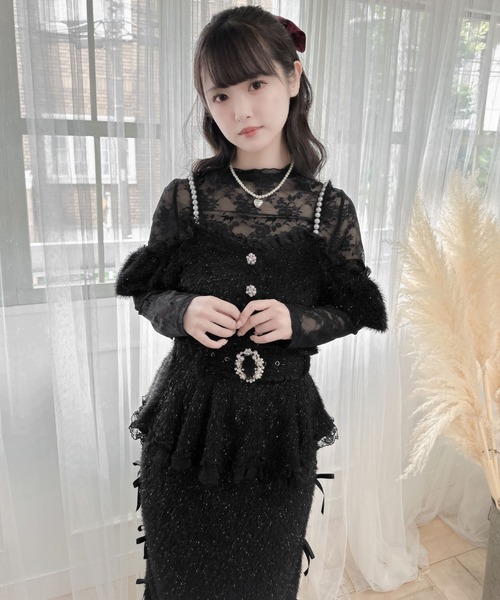 couture BY ROJITA（クチュールバイロジータ）の「ラメフェザービスチェ×レースTOPS SET（Tシャツ/カットソー・レディース・ホワイト/ブラック/グレー・FREE）」の10枚目の写真