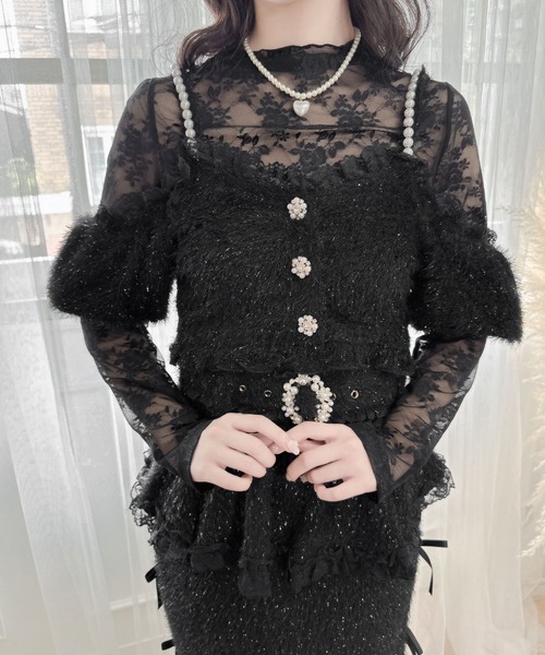 couture BY ROJITA（クチュールバイロジータ）の「ラメフェザービスチェ×レースTOPS SET（Tシャツ/カットソー・レディース・ホワイト/ブラック/グレー・FREE）」の8枚目の写真