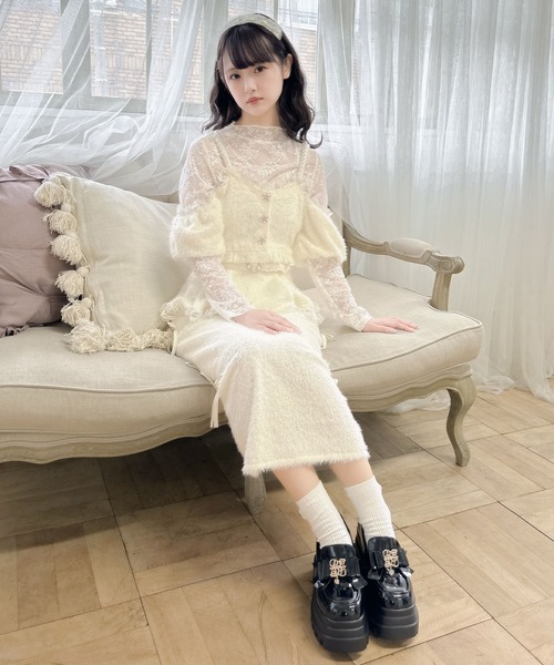 セール】ラメフェザービスチェ×レースTOPS SET（Tシャツ