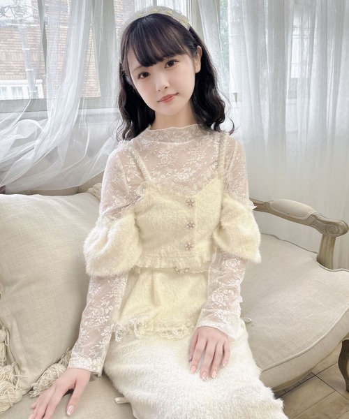 セール】ラメフェザービスチェ×レースTOPS SET（Tシャツ