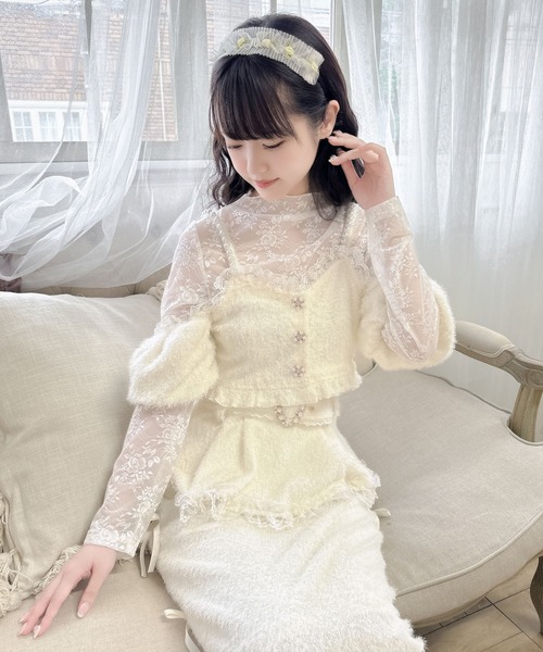 couture BY ROJITA（クチュールバイロジータ）の「ラメフェザービスチェ×レースTOPS SET（Tシャツ/カットソー・レディース・ホワイト/ブラック/グレー・FREE）」の16枚目の写真
