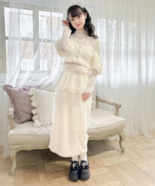 tシャツ ラメフェザービスチェ×レースTOPS SET レディース セール】ラメフェザービスチェ×レースTOPS SET（Tシャツ