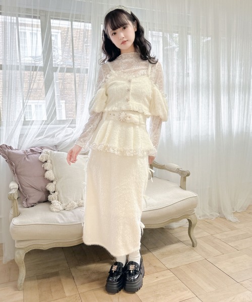 セール】ラメフェザービスチェ×レースTOPS SET（Tシャツ