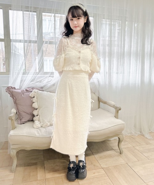 セール】ラメフェザービスチェ×レースTOPS SET（Tシャツ