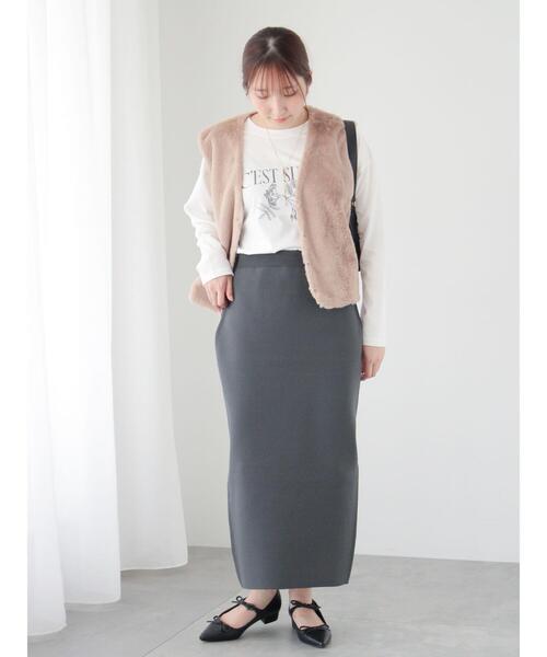 Te chichi TERRASSE（テチチテラス）の「【丈が選べる】ニットナロースカート（スカート・レディース・ベージュ/ブラック/ブルー/チャコールグレー/オフホワイト・ﾌﾘｰ(M)/ﾌﾘｰ(L)）」の18枚目の写真
