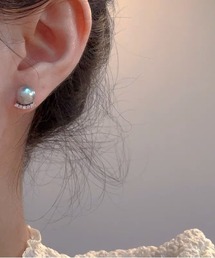 ビジュー ライン一粒パールピアス