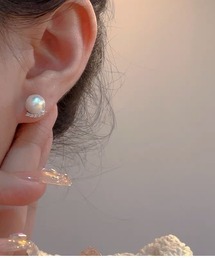 ビジュー ライン一粒パールピアス