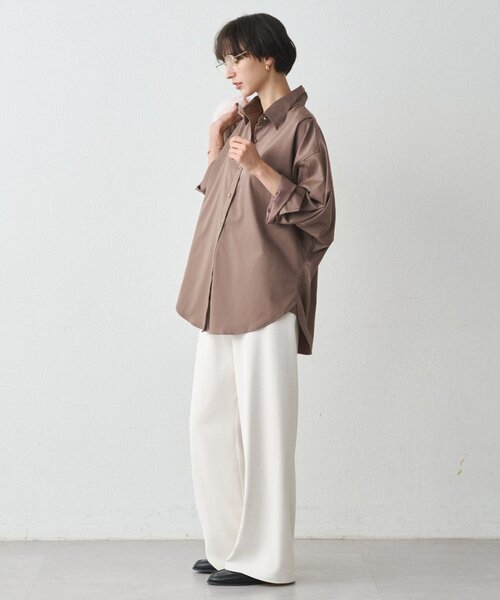 ラウンジドレス　サテンBIGシャツ　モカ サテンBIGシャツ（シャツ/ブラウス）｜LOUNGEDRESS（ラウンジドレス