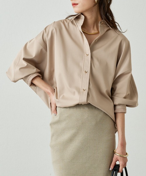 ★ラウンジドレス サテンBIGシャツ ベージュ★ サテンBIGシャツ（シャツ/ブラウス）｜LOUNGEDRESS（ラウンジ