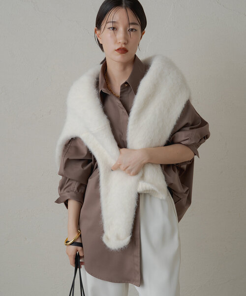 ★ラウンジドレス サテンBIGシャツ ベージュ★ サテンBIGシャツ（シャツ/ブラウス）｜LOUNGEDRESS（ラウンジ