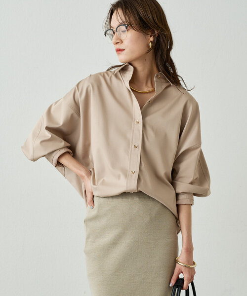 Loungedress ラウンジドレス サテンBIGシャツ 金ボタン 極美品】 Loungedress ラウンジドレス サテンBIGシャツ 金ボタン