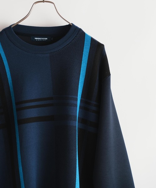 UNION STATION（ユニオンステーション）の「ニット×ポンチ パネル切り替え クルーネックロンT（Tシャツ/カットソー・メンズ・ネイビー/ホワイト系その他/ボルドー・M/L/LL）」の8枚目の写真