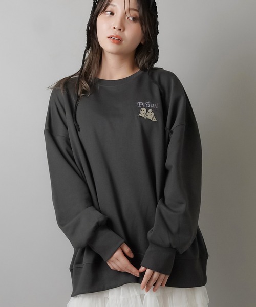 SPINNS（スピンズ）の「オバケカップルデザインビッグスウェット（スウェット・レディース・スミクロ/杢グレー/キナリ/オレンジ/バーガンディー・ONESIZE）」の18枚目の写真