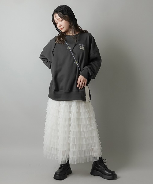 SPINNS（スピンズ）の「オバケカップルデザインビッグスウェット（スウェット・レディース・スミクロ/杢グレー/キナリ/オレンジ/バーガンディー・ONESIZE）」の20枚目の写真