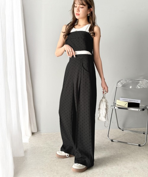 classicalelf（クラシカルエルフ）の「洗練された大人カワイイスタイル。フロッキードットワイドパンツ（セットアップ可能）（スラックス・レディース・チャコール/ブラック・X-LARGE/SMALL/MEDIUM/LARGE）」の4枚目の写真