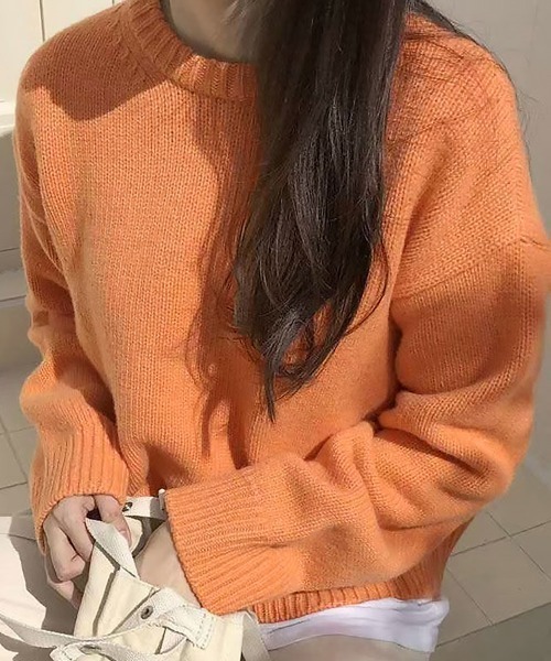 Miniministore(ミニミニストア)の「ニットセーター リブニット 秋冬 長袖(ニット/セーター・レディース・ブラック/アイボリー/ベージュ/オレンジ/パープル・FREE)」の5枚目の写真