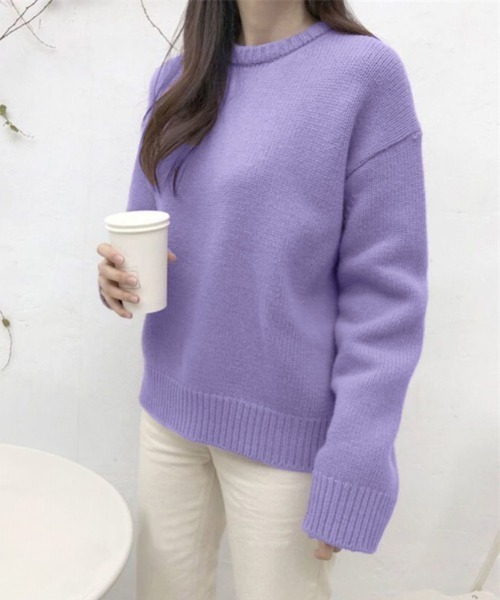 Miniministore(ミニミニストア)の「ニットセーター リブニット 秋冬 長袖(ニット/セーター・レディース・ブラック/アイボリー/ベージュ/オレンジ/パープル・FREE)」の7枚目の写真