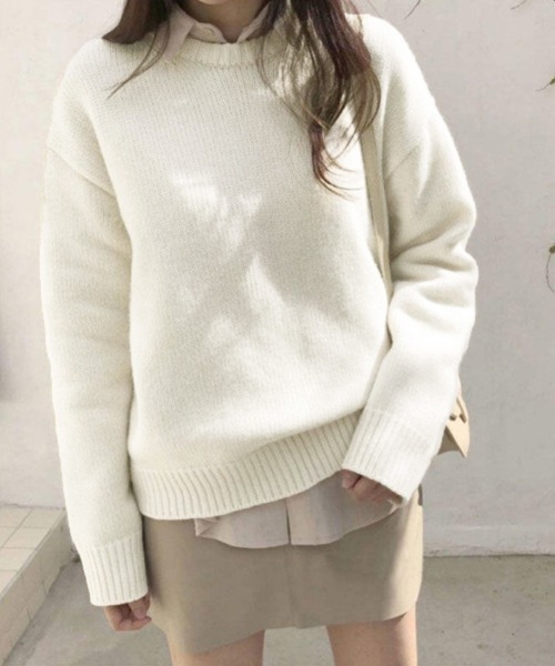 Miniministore(ミニミニストア)の「ニットセーター リブニット 秋冬 長袖(ニット/セーター・レディース・ブラック/アイボリー/ベージュ/オレンジ/パープル・FREE)」の8枚目の写真