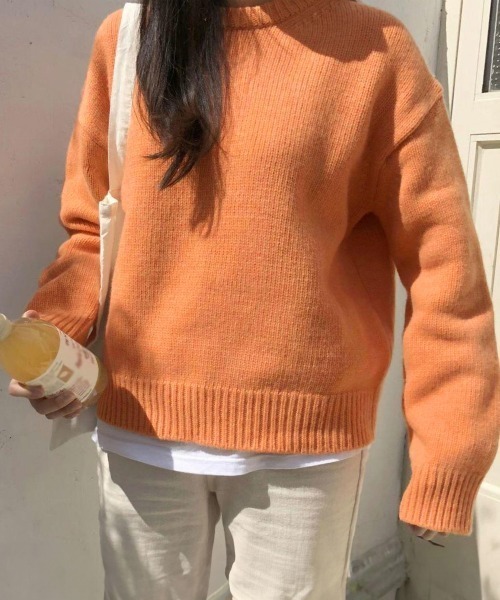 Miniministore(ミニミニストア)の「ニットセーター リブニット 秋冬 長袖(ニット/セーター・レディース・ブラック/アイボリー/ベージュ/オレンジ/パープル・FREE)」の9枚目の写真