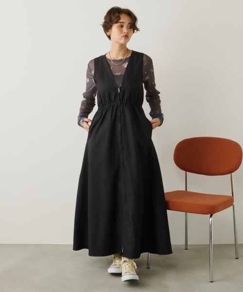 Unitage（ユニテージ）の「フレアZIPジャンスカ（ワンピース・レディース・ブラック/チャコールグレー/ブラウン/ネイビー・FREE）」の12枚目の写真