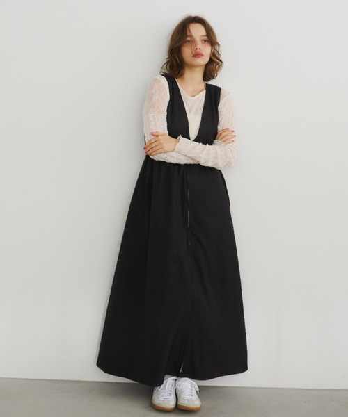 Unitage（ユニテージ）の「フレアZIPジャンスカ（ワンピース・レディース・ブラック/チャコールグレー/ブラウン/ネイビー・FREE）」の17枚目の写真