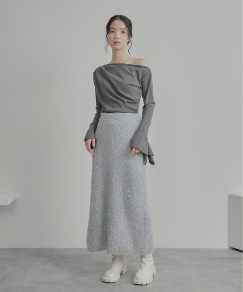 Olu.（オルドット）の「ドレープフレアスリーブカットソー（Tシャツ/カットソー・レディース・チャコールグレー/ホワイト・FREE）」の3枚目の写真