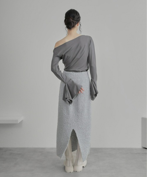 Olu.（オルドット）の「ドレープフレアスリーブカットソー（Tシャツ/カットソー・レディース・チャコールグレー/ホワイト・FREE）」の5枚目の写真