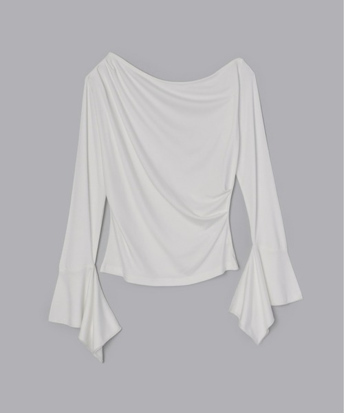 Olu.（オルドット）の「ドレープフレアスリーブカットソー（Tシャツ/カットソー・レディース・チャコールグレー/ホワイト・FREE）」の8枚目の写真