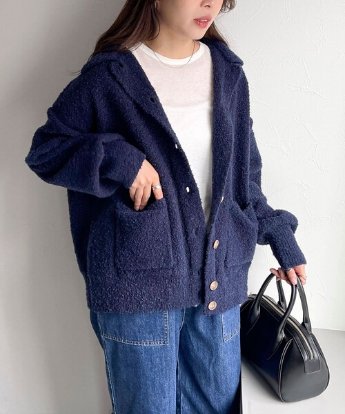 fredy emue（フレディエミュ）の「ブークレニットシャツカーディガン（カーディガン/ボレロ・レディース・ネイビー/アイボリー/サックスブルー/グレー・38）」の3枚目の写真