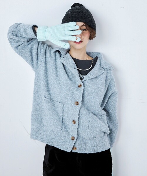 fredy emue（フレディエミュ）の「ブークレニットシャツカーディガン（カーディガン/ボレロ・レディース・ネイビー/アイボリー/サックスブルー/グレー・38）」の4枚目の写真