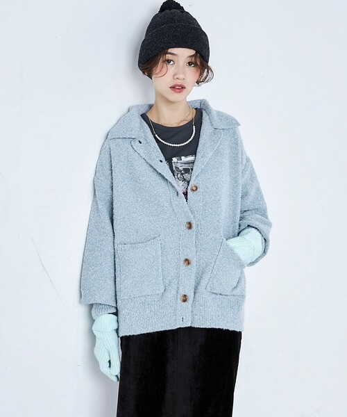 fredy emue（フレディエミュ）の「ブークレニットシャツカーディガン（カーディガン/ボレロ・レディース・ネイビー/アイボリー/サックスブルー/グレー・38）」の6枚目の写真