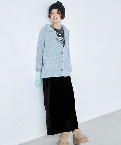 fredy emue（フレディエミュ）の「ブークレニットシャツカーディガン（カーディガン/ボレロ・レディース・ネイビー/アイボリー/サックスブルー/グレー・38）」の7枚目の写真