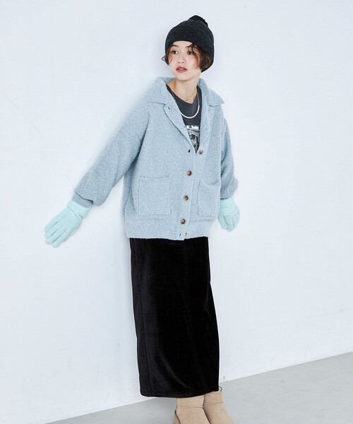 fredy emue（フレディエミュ）の「ブークレニットシャツカーディガン（カーディガン/ボレロ・レディース・ネイビー/アイボリー/サックスブルー/グレー・38）」の8枚目の写真