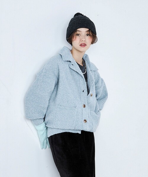 fredy emue（フレディエミュ）の「ブークレニットシャツカーディガン（カーディガン/ボレロ・レディース・ネイビー/アイボリー/サックスブルー/グレー・38）」の11枚目の写真