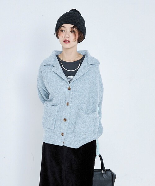 fredy emue（フレディエミュ）の「ブークレニットシャツカーディガン（カーディガン/ボレロ・レディース・ネイビー/アイボリー/サックスブルー/グレー・38）」の13枚目の写真