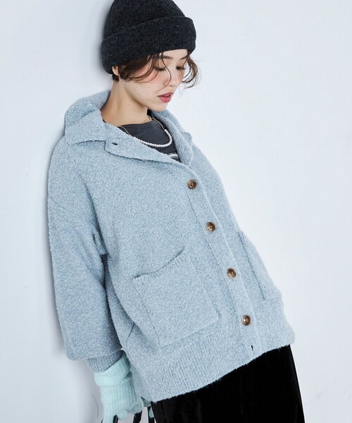 fredy emue（フレディエミュ）の「ブークレニットシャツカーディガン（カーディガン/ボレロ・レディース・ネイビー/アイボリー/サックスブルー/グレー・38）」の15枚目の写真