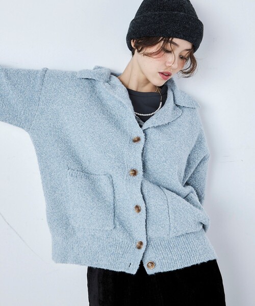 fredy emue（フレディエミュ）の「ブークレニットシャツカーディガン（カーディガン/ボレロ・レディース・ネイビー/アイボリー/サックスブルー/グレー・38）」の16枚目の写真