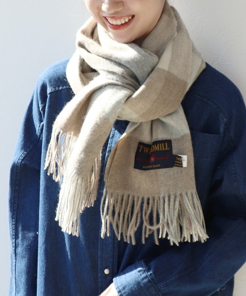 TWEEDMILL ウール チェックストール大判 チェック柄ウール大判ストール【TWEEDMILL/ツィードミル