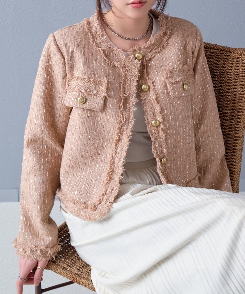 Rejoule（リジュール）の「ゴールド調ボタン ラメツイードショート