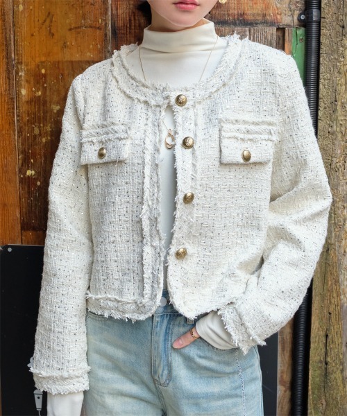 Rejoule（リジュール）の「ゴールド調ボタン ラメツイードショート