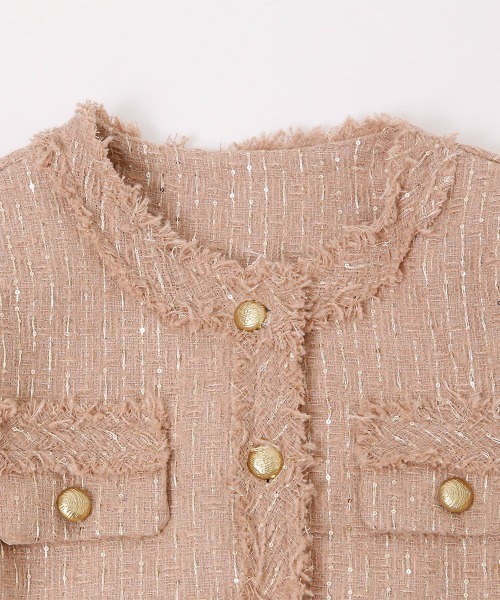 セール】ゴールド調ボタン ラメツイードショートジャケット（ノー