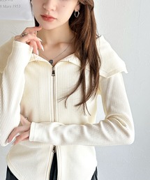 【mily bilet】トレンドの韓国風。高見えダブルジップオフショルカットソー(長袖)