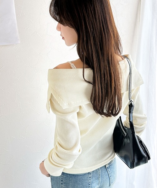 mily bilet(ミウィビレット)の「【mily bilet】トレンドの韓国風。高見えダブルジップオフショルカットソー(長袖)(Tシャツ/カットソー・レディース・ブルー/アイボリー/ブラック・MEDIUM/X-LARGE/SMALL/LARGE)」の15枚目の写真